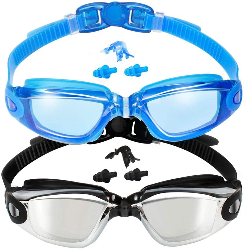 EverSport Swim Goggles Pack of 2 Swimming Goggles Anti Fog for Adult Men Women Youth Kids Sporting Goods > Outdoor Recreation > Boating & Water Sports > Swimming > Swim Goggles & Masks EverSport Blue & Mirrored Black  