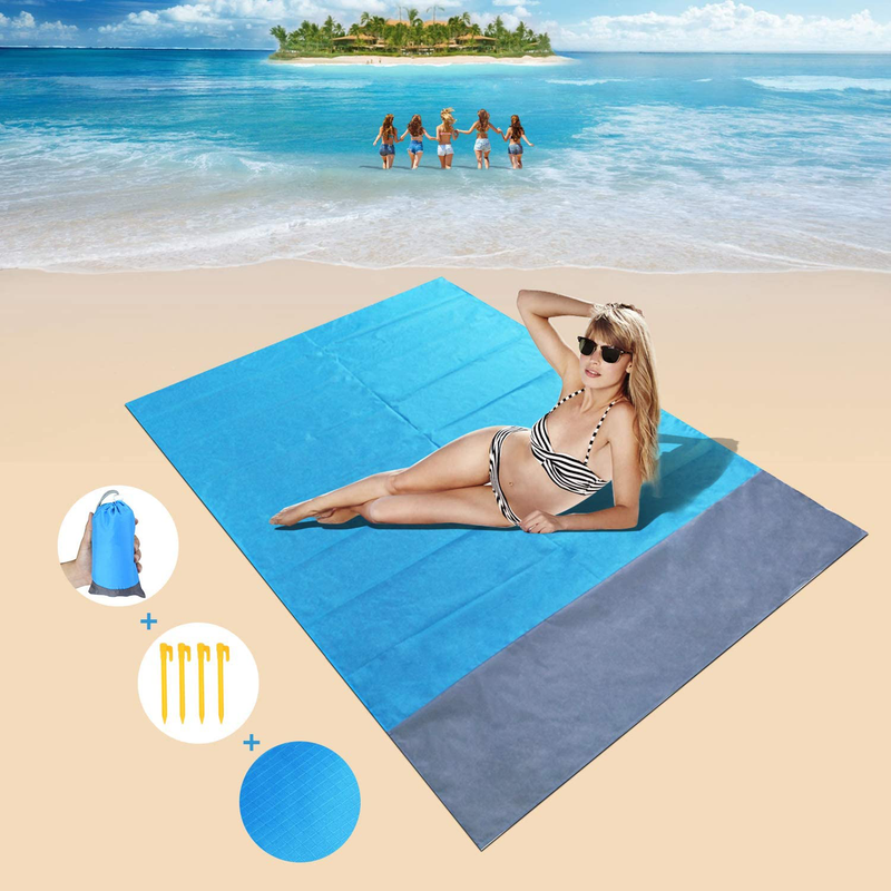 HIFUAR Sand Free Beach Blanket/Picnic Blanket-55'' x 78.7'' Family Size (3-5 Adults) -Quick Drying, Packable-Best Sand Proof Picnic Mat for Travel, Camping, Hiking and Music Festivals 4 Stakes Home & Garden > Lawn & Garden > Outdoor Living > Outdoor Blankets > Picnic Blankets HIFUAR   