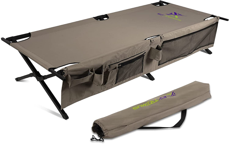 Extremus New Komfort Camp Cot, Folding Camping Cot, Guest Bed, 300 Lbs Capacity, Steel Frame, Strong 300D Polyester Surface, Includes Side Storage Organizer, Carry Bag, 75” Long X 35” Wide X 17” Tall Sporting Goods > Outdoor Recreation > Camping & Hiking > Camp Furniture Extremus   