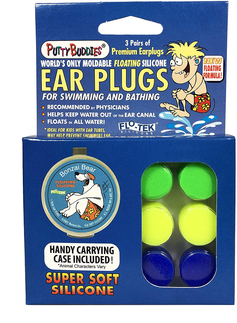 PUTTY BUDDIES Floating Earplugs 3-Pair Pack – Soft Silicone Ear Plugs for Swimming & Bathing – Invented by Physician – Keep Water Out – Premium Swimming Earplugs – Doctor Recommended Sporting Goods > Outdoor Recreation > Boating & Water Sports > Swimming Putty Buddies Green/Yellow/Blue  