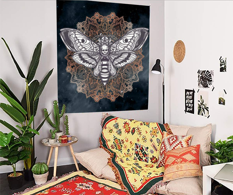 Dead Head Hawk Moth Wall Tapestry with Mandala Vintage White Skull Illustration Tapestry Blanket Mysterious Sky Wall Art Home Decor BedHead (60x60) Home & Garden > Decor > Seasonal & Holiday Decorations Simsant   