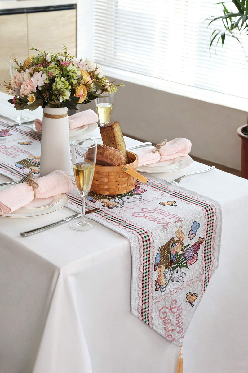 Feuille Easter Table Runner – Easter Bunny Table Runner for Dining Room, Flower Spring Table Runner for Easter Decorations (13X70 Inch) Home & Garden > Decor > Seasonal & Holiday Decorations Feuille   