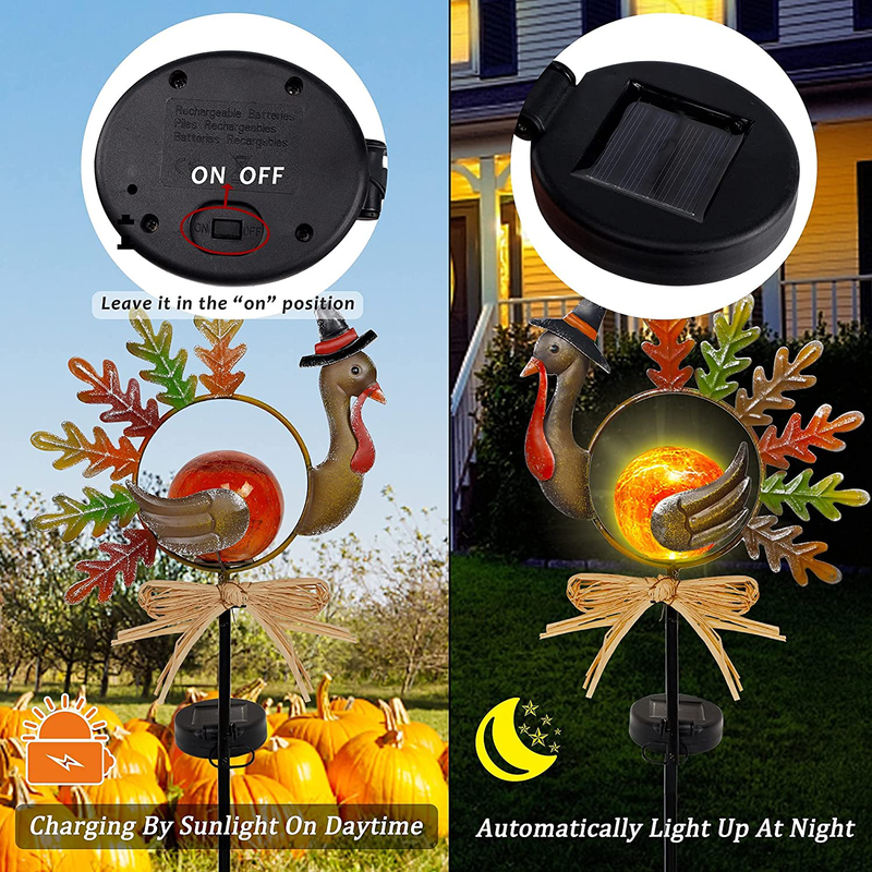 Juegoal 41 Inch Solar Lighted Turkey Yard Stakes, Thanksgiving Yard Signs, Metal Turkeys with Glass Ball LED Light Garden Stakes, Outdoor Fall Solar Pathway Lights for Garden Lawn Yard, Set of 2 Home & Garden > Decor > Seasonal & Holiday Decorations& Garden > Decor > Seasonal & Holiday Decorations Juegoal   