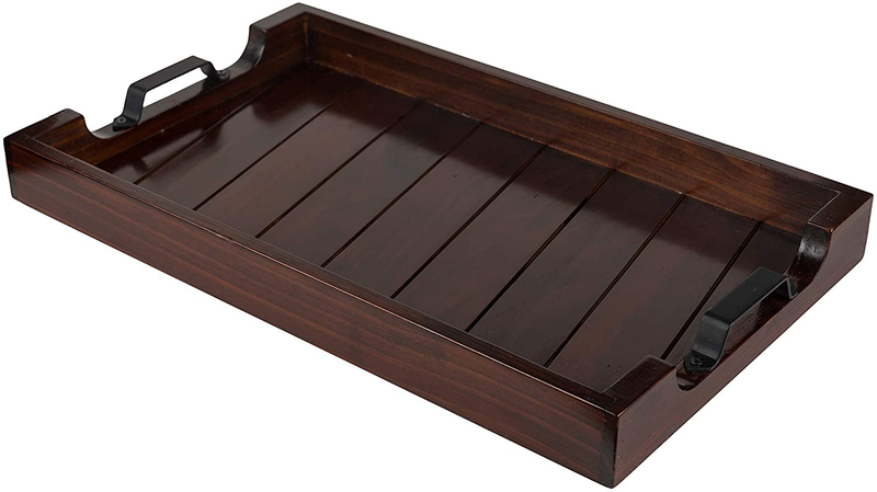 Large 20x14’’ Decorative Wooden Table Tray- Dark Brown Ottoman Tray with Metal Handles, Breakfast Tray, Tea Tray, Coffee Tray- Dinner and Snack Serving Tray- Bridal Shower and Housewarming Gift Home & Garden > Decor > Decorative Trays BAMBOO LAND Dark Brown  