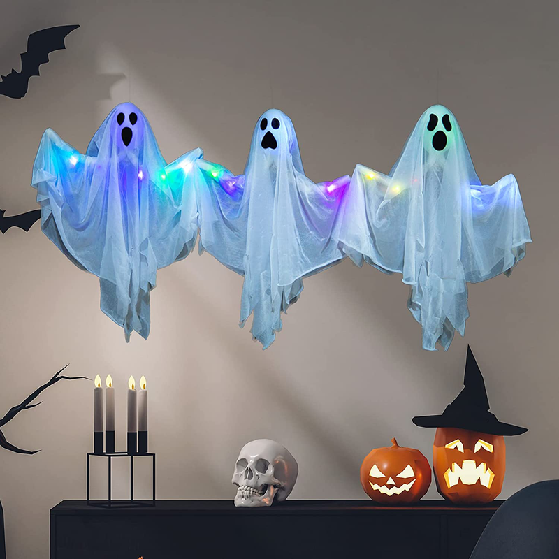 HOLLO STAR 3 Pack Halloween Decorations Light Up Hanging Ghost with Bendable Arms, Party Favors Holiday Prop Decor, Indoor Outdoor for Patio Garden Yard Decoration