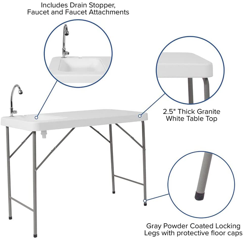 Flash Furniture 4-Foot Portable Fish Cleaning Table / Outdoor Camping Table and Sink Sporting Goods > Outdoor Recreation > Camping & Hiking > Camp Furniture Flash Furniture   