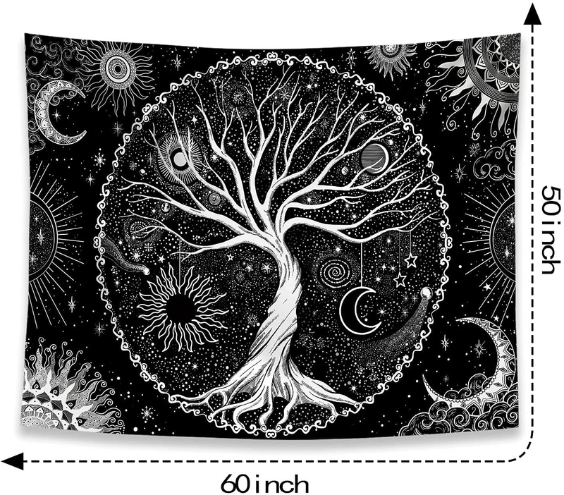 Spenlife Tree of Life Tapestry Black and White Tapestry Galaxy Space Tapestry Black Aesthetic Tapestry Wall Hanging for Bedroom (50×60 Inches) Home & Garden > Decor > Artwork > Decorative Tapestries Spenlife   