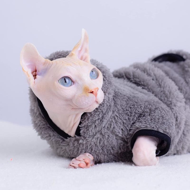 Sphynx Hairless Cat Clothes Winter Thick Warm Soft Vest Hoodies Pajamas for Cats Pet Clothes Pullover Kitten Shirts with Sleeves (Gray, M(4.4-5.5Lbs)) Animals & Pet Supplies > Pet Supplies > Cat Supplies > Cat Apparel WQCXYHW   