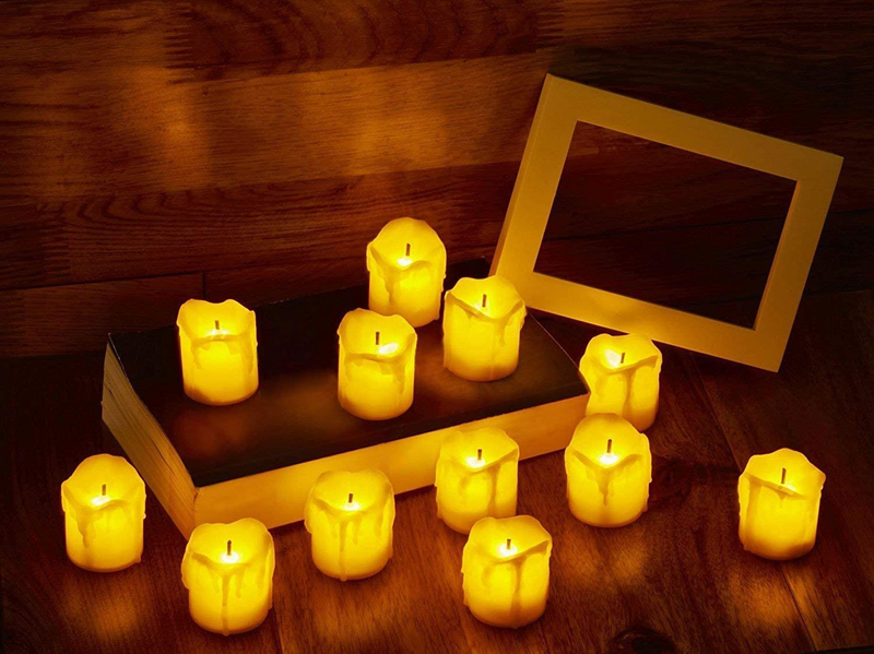 LED Flameless Votive Candles, Realistic Look of Melted Wax, Warm Amber Flickering Light - Battery Operated Candles for Wedding, Valentine's Day, Christmas, Halloween Decorations (12-Pack) Arts & Entertainment > Party & Celebration > Party Supplies WAYNEWON Melted Wax Yellow  