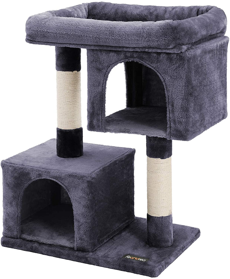 FEANDREA Cat Tree for Large Cats, Cat Tower 2 Cozy Plush Condos and Sisal Posts Animals & Pet Supplies > Pet Supplies > Cat Supplies > Cat Beds FEANDREA Smoky Gray  
