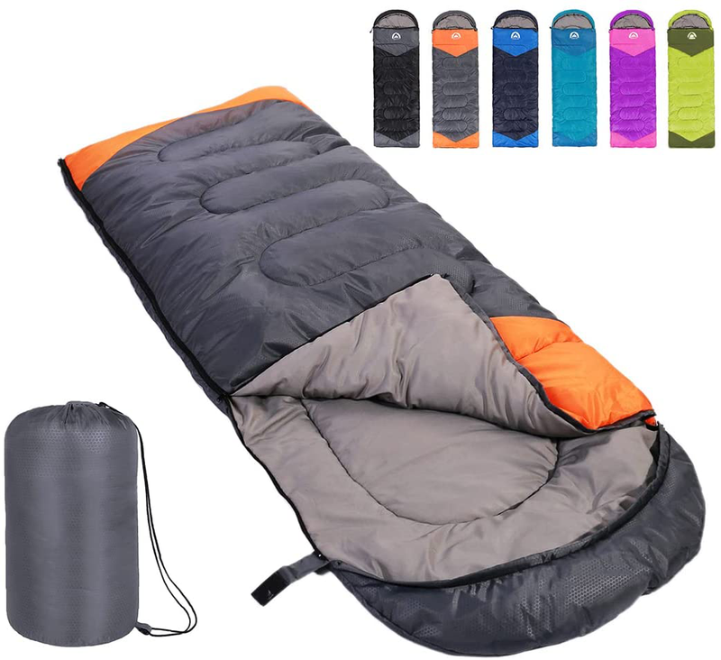 Sleeping Bag 3 Seasons (Summer, Spring, Fall) Warm & Cool Weather - Lightweight,Waterproof Indoor & Outdoor Use for Kids, Teens & Adults for Hiking and Camping Sporting Goods > Outdoor Recreation > Camping & Hiking > Sleeping Bags SWTMERRY Grey Orange Single 