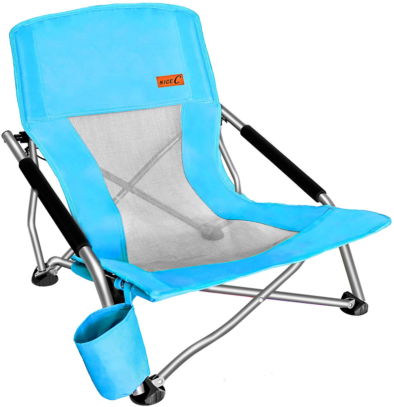 Nice C Low Beach Camping Folding Chair, Ultralight Backpacking Chair with Cup Holder & Carry Bag Compact & Heavy Duty Outdoor, Camping, BBQ, Beach, Travel, Picnic, Festival (2 Pack of Blue) Sporting Goods > Outdoor Recreation > Camping & Hiking > Camp Furniture Nice C Sky Blue One 