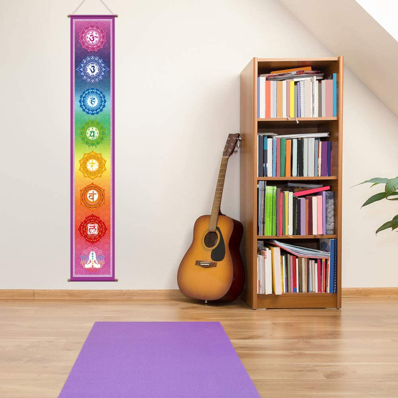 Funnytree 12"x71" Large Yoga Tapestry Meditation Studio Room 7 Chakra Mandala Hanging Banner Wall Poster Door Decor Porch Sign Indoor Outdoor Durable Fabric Home & Garden > Decor > Artwork > Decorative Tapestries Funnytree   