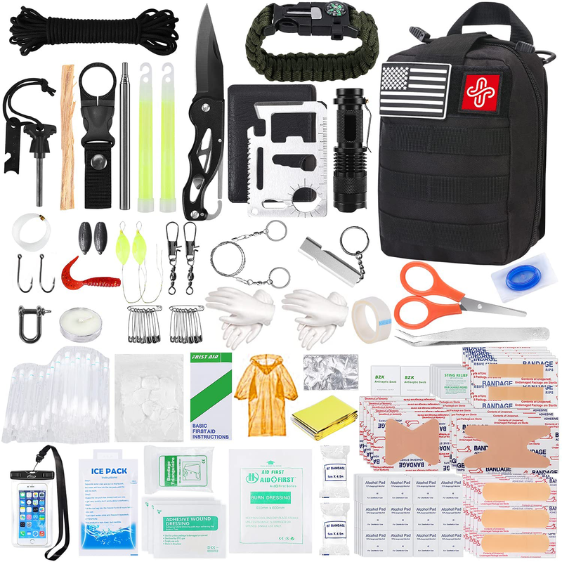 KOSIN Survival Gear and Equipment, 500 Pcs Survival First Aid kit, Fishing Gifts for Men Dad Boy Fathers Day, Trauma Bag Compatible Outdoor Tactical Gear Molle Pouch for Camping Hunting Hiking  KOSIN C-black  