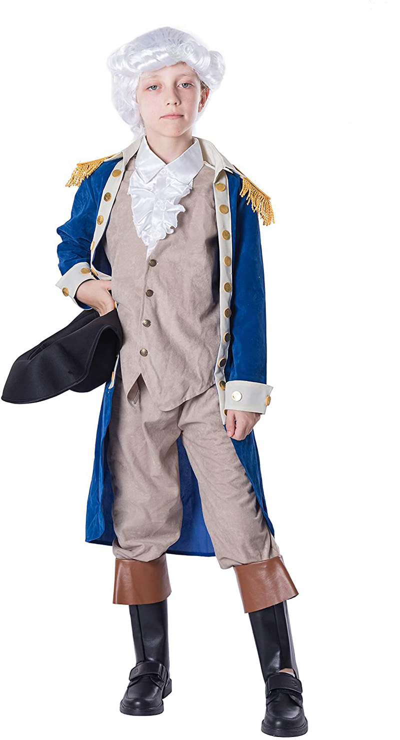 George Washington Colonial Boys Costume Set with Wig and Hat for Halloween Dress Up Party Apparel & Accessories > Costumes & Accessories > Costumes Spooktacular Creations   