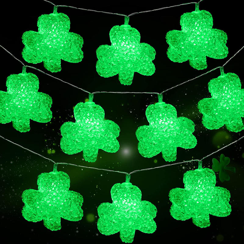 St. Patrick'S Day Decoration Lights, Irish Shamrock Crystal String Lights 6.6 Feet Fairy Lucky Clover Decorative Lights Battery Operated with Remote Control for Bedroom Party Feast Green Irish Decor