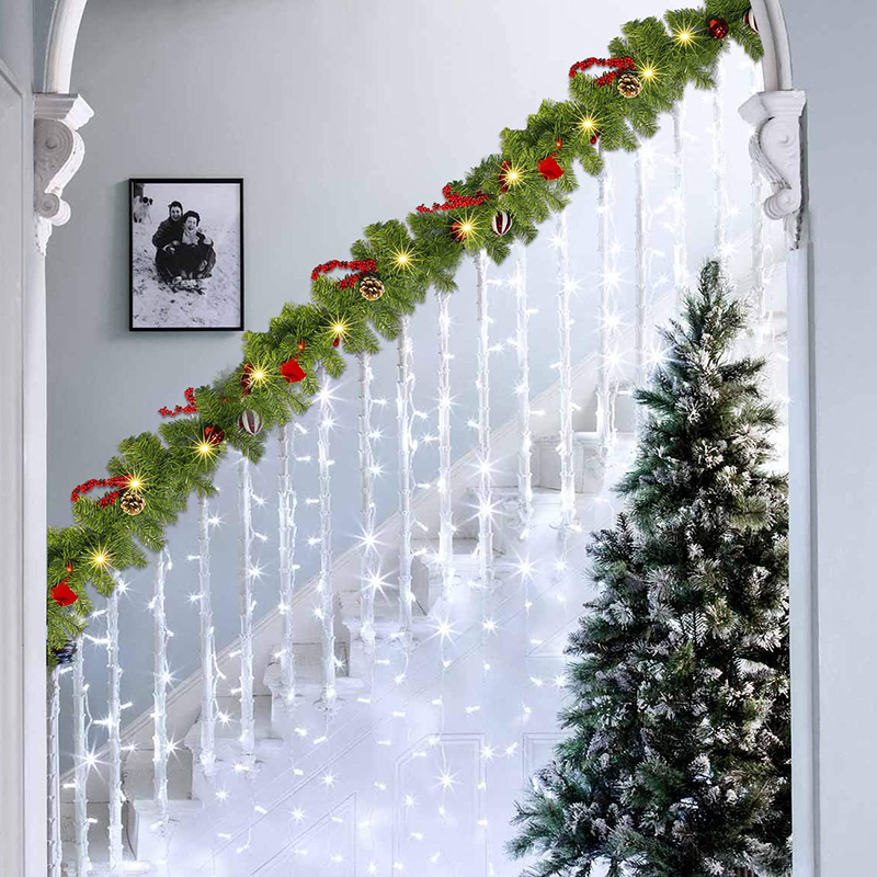 FUNPENY Christmas Artificial Garland with 50 LED Light, 9 FT Christmas Pinecone Wreath Flocked with Mixed Decorations, Crestwood Spruce for Front Door Decoration and Christmas Party Home & Garden > Decor > Seasonal & Holiday Decorations& Garden > Decor > Seasonal & Holiday Decorations FUNPENY   