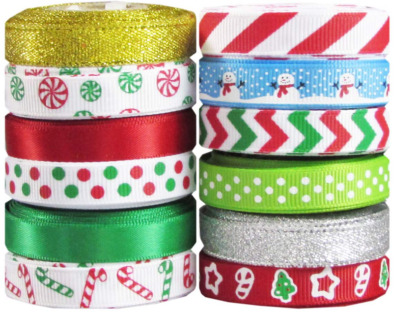 Q-YO Holiday Christmas Grosgrain Ribbon Set for Gift Package Wrapping, Hair Bow Clip Accessory Making, Crafting, Wedding Decor. (60yd(12x5yd) 3/8" Grosgrain Ribbon-Xmas) Arts & Entertainment > Hobbies & Creative Arts > Arts & Crafts > Art & Crafting Materials > Embellishments & Trims > Ribbons & Trim Q-YO Default Title  