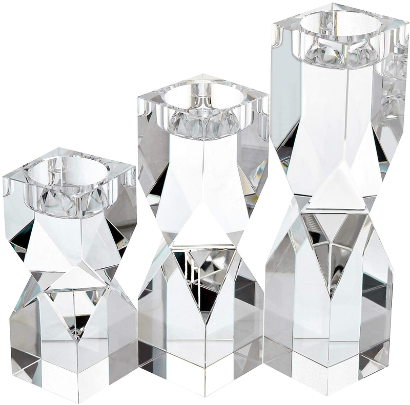 Le Sens Amazing Home Large Crystal Candle Holders Set of 3, 4.6/6.2/7.7 inches Height, Elegant Heavy Solid Square Diamond Cut Tealight Holders Sets, Centerpiece for Home Decor, Wedding Home & Garden > Decor > Home Fragrance Accessories > Candle Holders Le Sens Amazing Home   