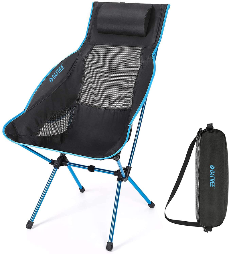 G4Free Folding Camping Chair, High Back Lightweight Camp Chair with Removable Pillow, Side Pocket & Carry Bag, Compact & Heavy Duty 300Lbs for Outdoor, Picnic, Festival, Hiking, Backpacking Sporting Goods > Outdoor Recreation > Camping & Hiking > Camp Furniture G4Free Blue  