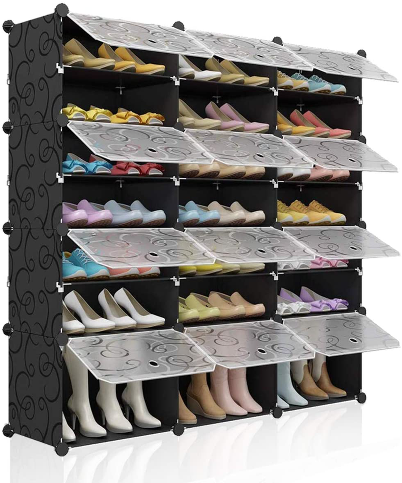 KOUSI Portable Shoe Rack Organizer 48 Pair Tower Shelf Shoe Storage Cabinet Stand Expandable for Heels, Boots, Slippers， 8 Tier Black