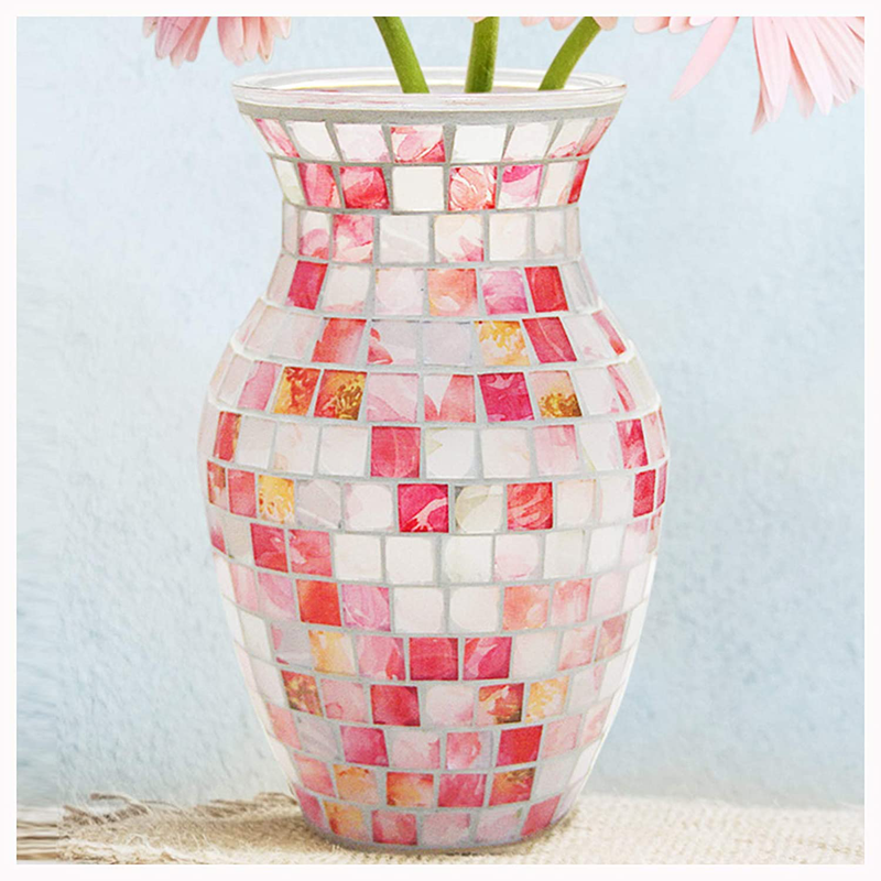 SHMILMH White Glass Vases for Flowers, Unique Handmade Natural Shell Vase, Rustic Mosaic Vases for Bouquets, Home Decor, Wedding, 8" Home & Garden > Decor > Vases SHMILMH Mosaic Pink Vase  