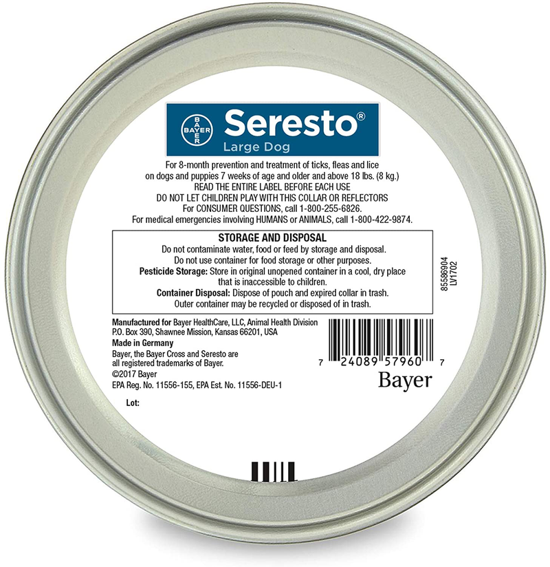 Seresto Flea and Tick Collar for Dogs, 8-Month Flea and Tick Collar for Large Dogs Over 18 Pounds Animals & Pet Supplies > Pet Supplies > Dog Supplies Elanco   