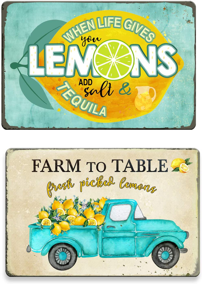 GSS Designs Truck With Farm Fresh Lemons Metal Tin Sign (2 Pack) - Funny Lemon Retro Vintage Tin Sign 12x8Inch Country Home Kitchen Wall Art Decor (MTS-013) Home & Garden > Decor > Artwork > Sculptures & Statues GSS Designs Default Title  
