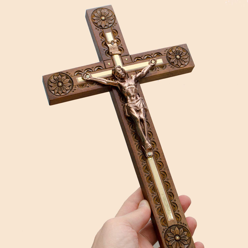 Hand Carved Crucifix Wall Cross for Home Decor - Wooden Catholic Wall Crucifix - 12 Inch Home & Garden > Decor > Seasonal & Holiday Decorations Asterom   