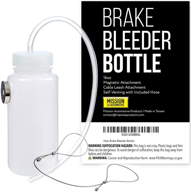 Mission Automotive 16oz Brake Bleeding Kit - Easy Use One Person Brake Fluid Bleeder with Magnet Mount and Hanging Lanyard - for Car and Motorcycles Brake Systems 16oz Fluid Capacity