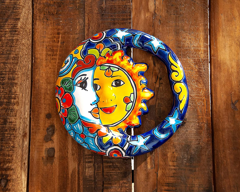 Jayde N' Grey Enchanted Talavera Pottery Hand Painted Ceramic Sun Wall Plaque Celestial Decor Eclipse Wall Hanging Decoration Art (Eclipse 8.5") Home & Garden > Decor > Artwork > Sculptures & Statues Jayde N' Grey   
