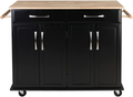 Kitchen Island with Drawers and Large Storage Cabinet, Rolling Kitchen Cart with Adjustable Shelves, Lockable Casters, Rubber Wood Countertop, Easy to Assembly, Black Home & Garden > Kitchen & Dining > Food Storage FZsenrui Black  