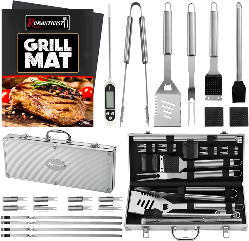 ROMANTICIST 23Pc Must-Have BBQ Grill Accessories Set with Thermometer in Case - Stainless Steel Barbecue Tool Set with 2 Grill Mats for Backyard Outdoor Camping - Best Grill Gift for on Birthday Sporting Goods > Outdoor Recreation > Camping & Hiking > Camping Tools ROMANTICIST   