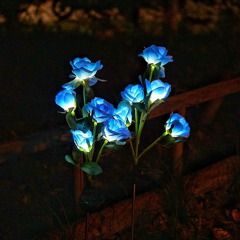 Solar Garden Rose Lights, Decorman 2 Pack Realistic Solar Outdoor Flower Lights Waterproof LED Stake Landscape Decorative Lights with 5 Roses for Garden, Lawn, Yard, Pathway, Patio, Backyard (Pink) Home & Garden > Decor > Seasonal & Holiday Decorations Decorman Blue  