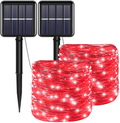 Red Solar Christmas String Lights Outdoor Waterproof 100 LED（2 Pack） 8 Modes Copper String Lights Fairy Lights for Valentine'S Day, Garden, Patio, Fence, Balcony, Outdoors(Red 2Pcs) Home & Garden > Lighting > Light Ropes & Strings YAOZHOU Red  