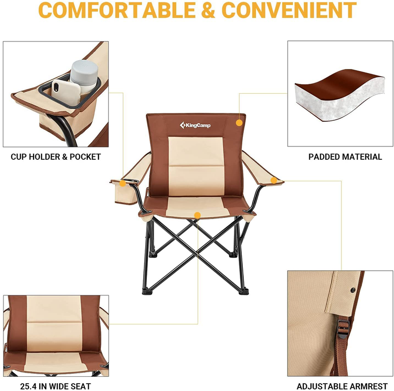 Kingcamp Lumbar Support Folding Camping Chair, Adjustable Armrest Oversized Heavy Duty Collapsible Padded Camp Chairs with Cup Holder,Pocket for Outdoor BBQ Picnic Fishing Hiking Sport Event,300Lbs Sporting Goods > Outdoor Recreation > Camping & Hiking > Camp Furniture KingCamp   