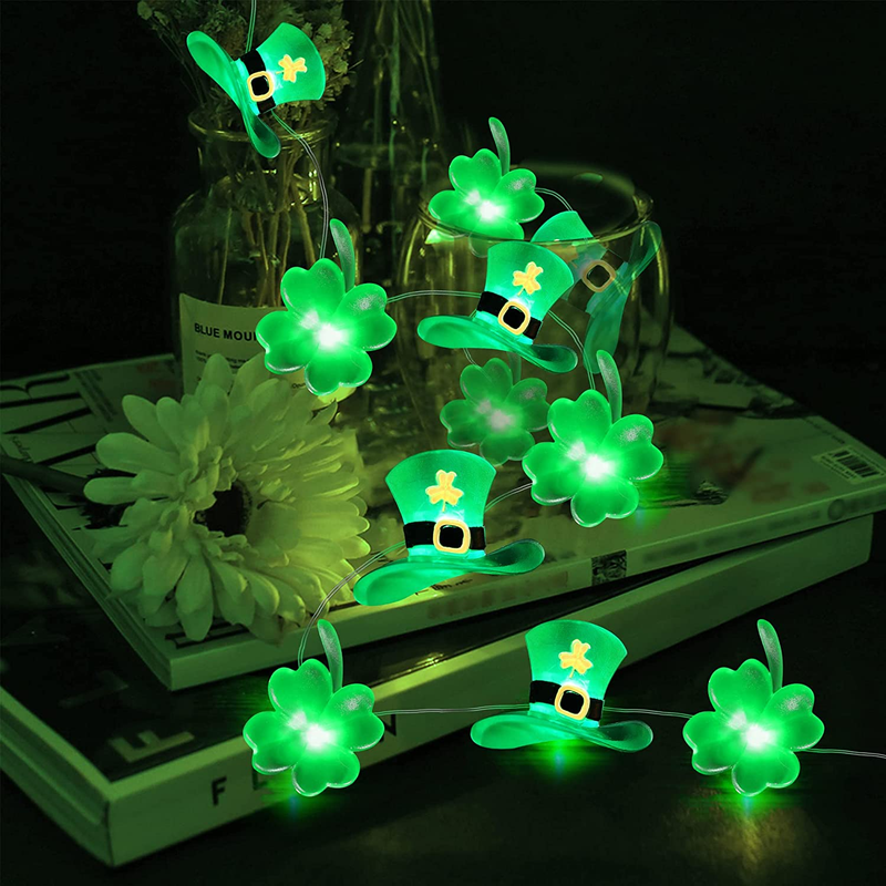 St. Patrick'S Day Decorations Leprechaun Hat Shamrocks Lights Battery Operated Copper Wire 10 Ft 30 Led Fairy Lights for Home Window Bedroom Bar Indoor Covered Outdoor Irish Party Feast