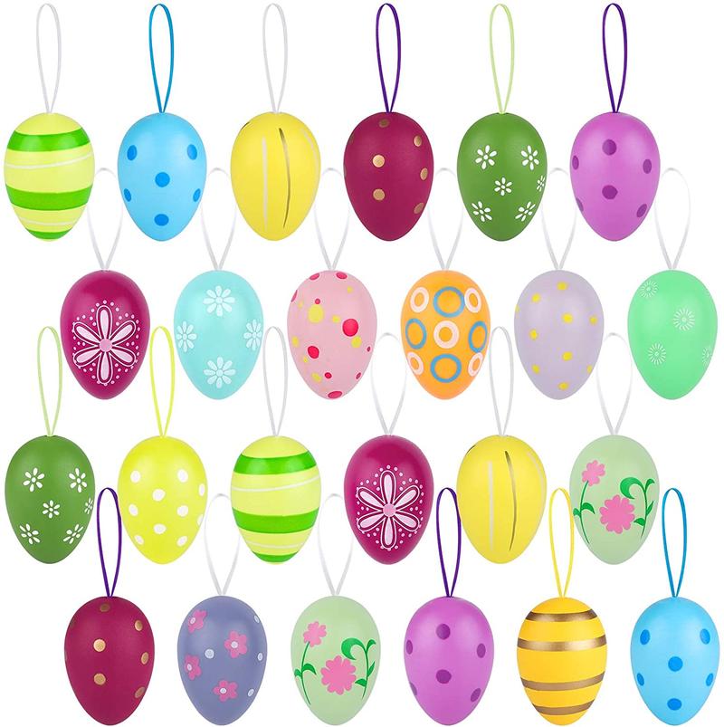 Elcoho 16 Pieces Easter Hanging Eggs Colorful Plastic Easter Eggs Easter Hanging Ornaments Easter Decoration, Random Styles Home & Garden > Decor > Seasonal & Holiday Decorations ELCOHO 24  