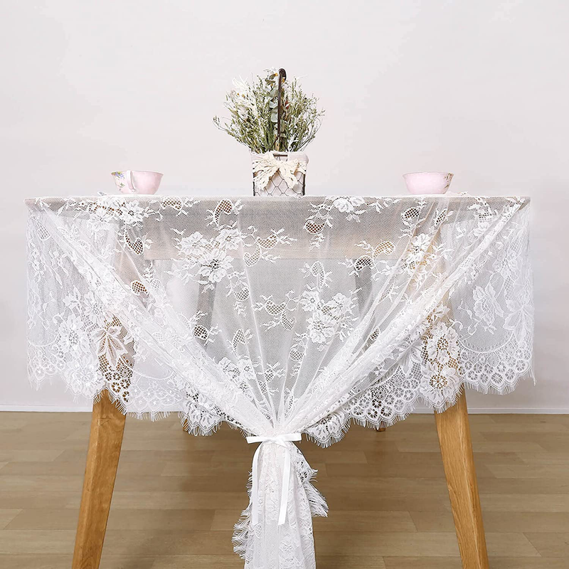 Lace Tablecloth White Table Cloth Wedding Decorations for Reception 60 x 120 inch Rustic Lace Fabric Tea Party Bridal Shower Decorations Arts & Entertainment > Hobbies & Creative Arts > Arts & Crafts QueenDream   