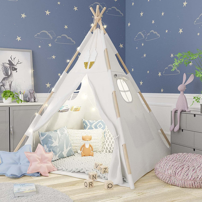 Tazztoys Kids Teepee Tent for Kids with Fairy Lights +Waterproof Base + Feathers - Quality & Safety Certified Sporting Goods > Outdoor Recreation > Camping & Hiking > Tent Accessories TazzToys   