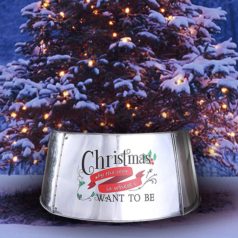 MorTime Metal Christmas Tree Ring with Printed Red Ribbon Pattern, Bottom 21 Inch Diameter Christmas Tree Decor for Winter Home Decoration, 4 Pieces Home & Garden > Decor > Seasonal & Holiday Decorations > Christmas Tree Stands MorTime   