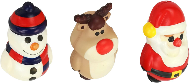 Iconikal Squishy Stress Ball Christmas Figures, Santa, Snowman, Reindeer, 3-Pack