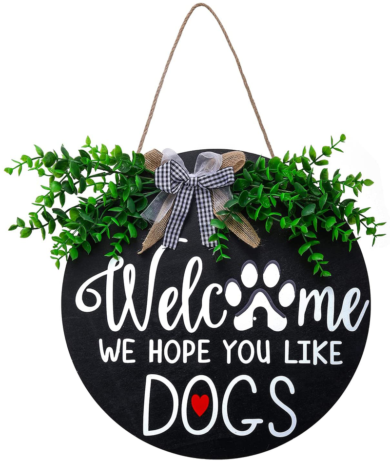 Interchangeable Seasonal Welcome Sign Front Door Decoration, Rustic round Wood Wreaths Wall Hanging Outdoor, Farmhouse, Porch, Valentine'S Day Front Door Decor. Home & Garden > Decor > Seasonal & Holiday Decorations WACAR 12 DOG  