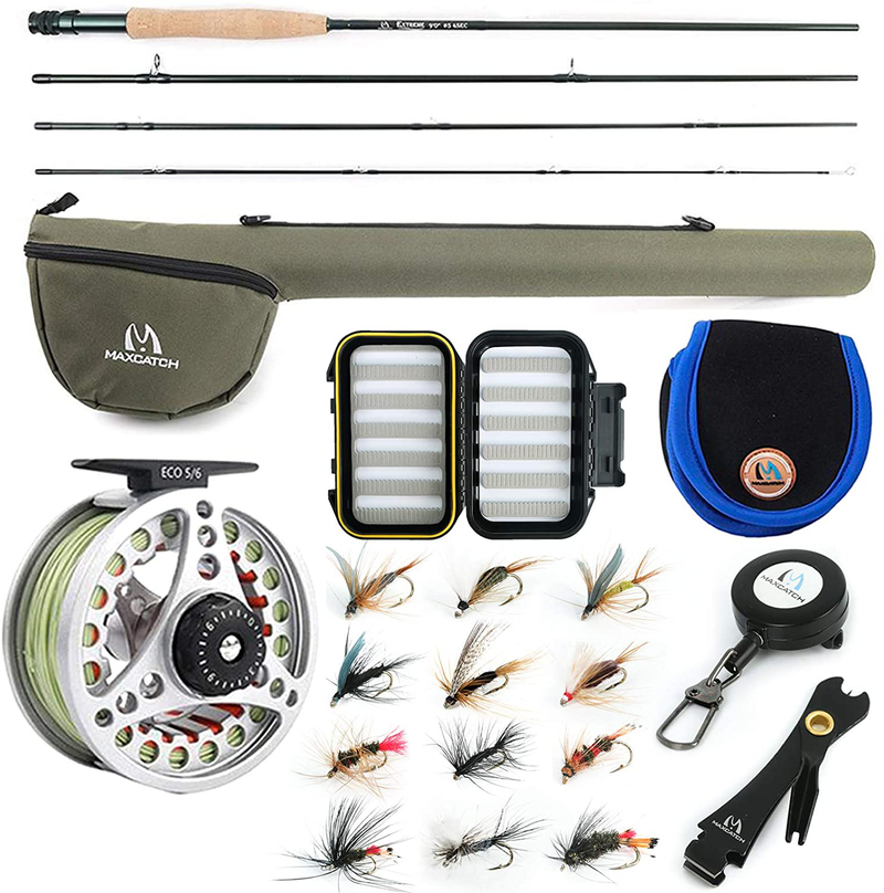 M MAXIMUMCATCH Maxcatch Extreme Fly Fishing Combo Kit 3/5/6/8 Weight, Starter Fly Rod and Reel Outfit, with a Protective Travel Case Sporting Goods > Outdoor Recreation > Fishing > Fishing Rods M MAXIMUMCATCH 5wt 9‘0“ 4pc Rod,5/6 Reel  