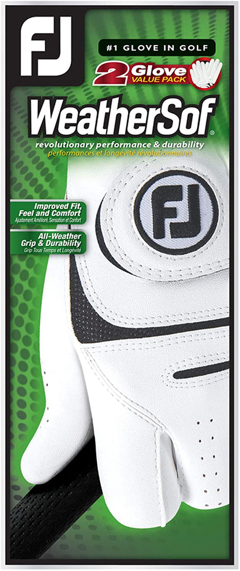 FootJoy Men's WeatherSof Golf Gloves, Pack of 2 (White)