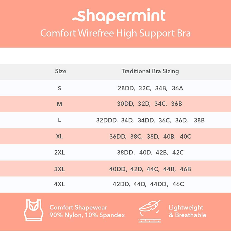 SHAPERMINT Compression Wirefree High Support Bra for Women Small to Plus Size Everyday Wear, Exercise and Offers Back Support Apparel & Accessories > Clothing > Underwear & Socks > Bras Shapermint   