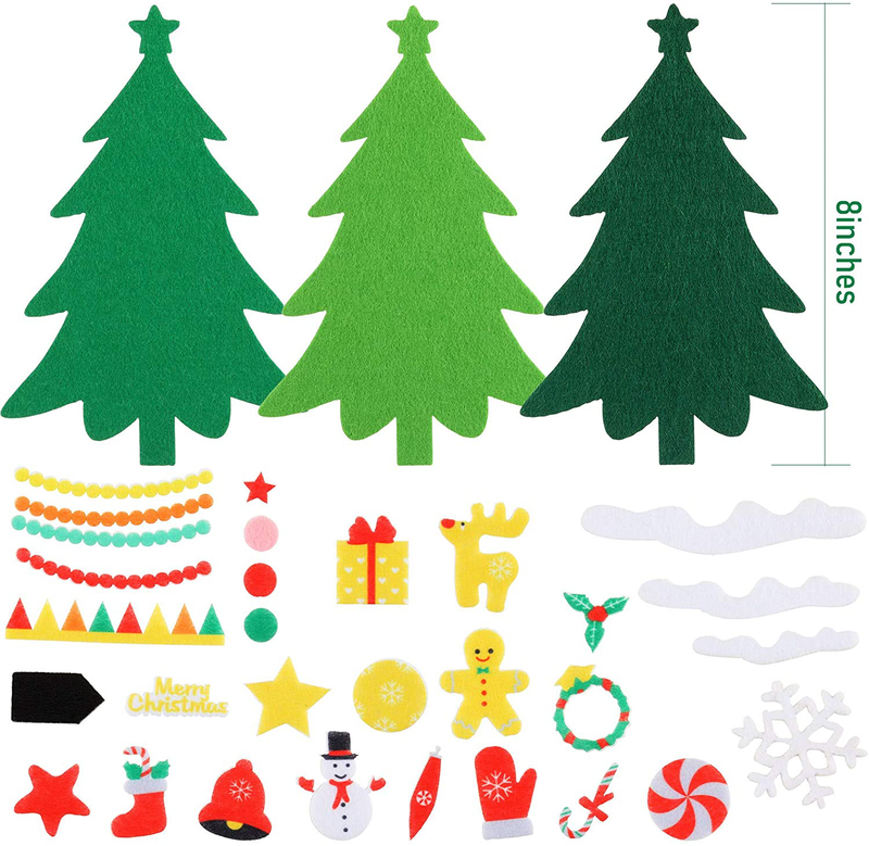 DIY Felt Christmas Tree and Ornaments Felt Kids Party Favors Stickers for Kids Home Door Wall Hanging Christmas Tree Craft Decorations (24 Kits)