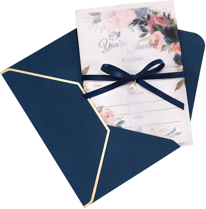 DORIS HOME 25pcs Burgundy Preprinted Floral Invitation Cards with RSVP Cards and Envelopes for Bridal Shower/Baby Shower/Wedding/Rehearsal Arts & Entertainment > Party & Celebration > Party Supplies > Invitations DORIS HOME Navy Blue Fill-in 25PCS 