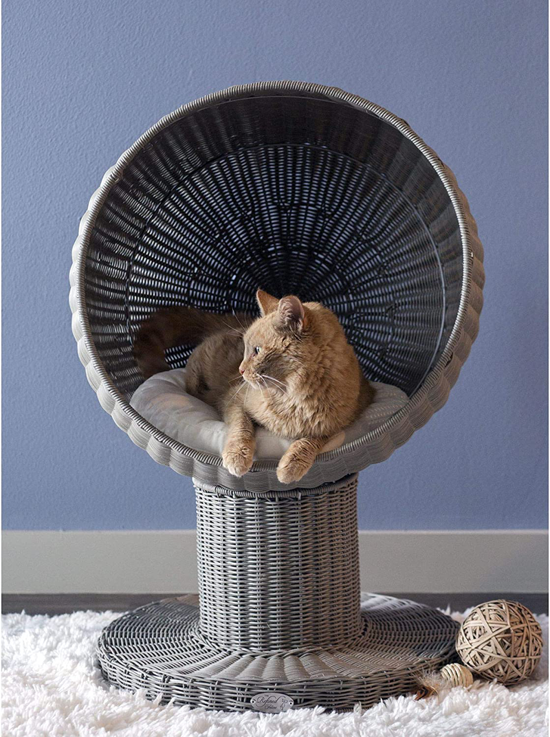 THE REFINED FELINE Kitty Ball Cat Bed, Curved Raised Shape, with Soft Washable Cushion, Scratch Proof Poly Rattan Bed for Cats and Kittens, Smoke (KBB-PY-SK-AMZ) Animals & Pet Supplies > Pet Supplies > Cat Supplies > Cat Beds THE REFINED FELINE   