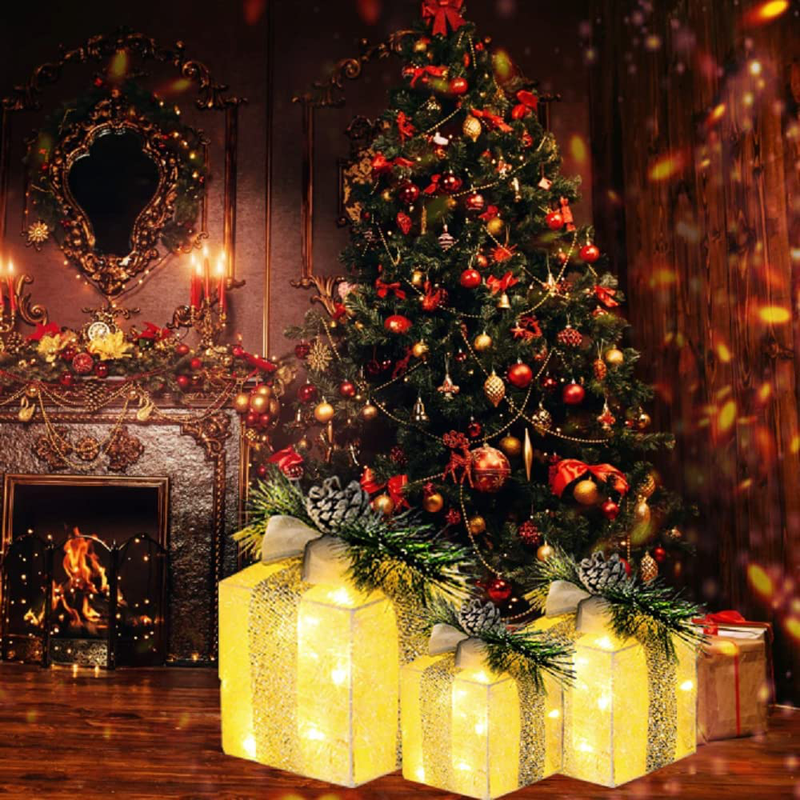 LINGZIPOWER Lighted Boxes,Set of 3 Decorations with 60 Led Lights,Small,Medium and Large Christmas Boxes Decorations for Indoor or Outdoor Lawn and Courtyard(Warm White Light) Home & Garden > Decor > Seasonal & Holiday Decorations& Garden > Decor > Seasonal & Holiday Decorations LINGZIPOWER   